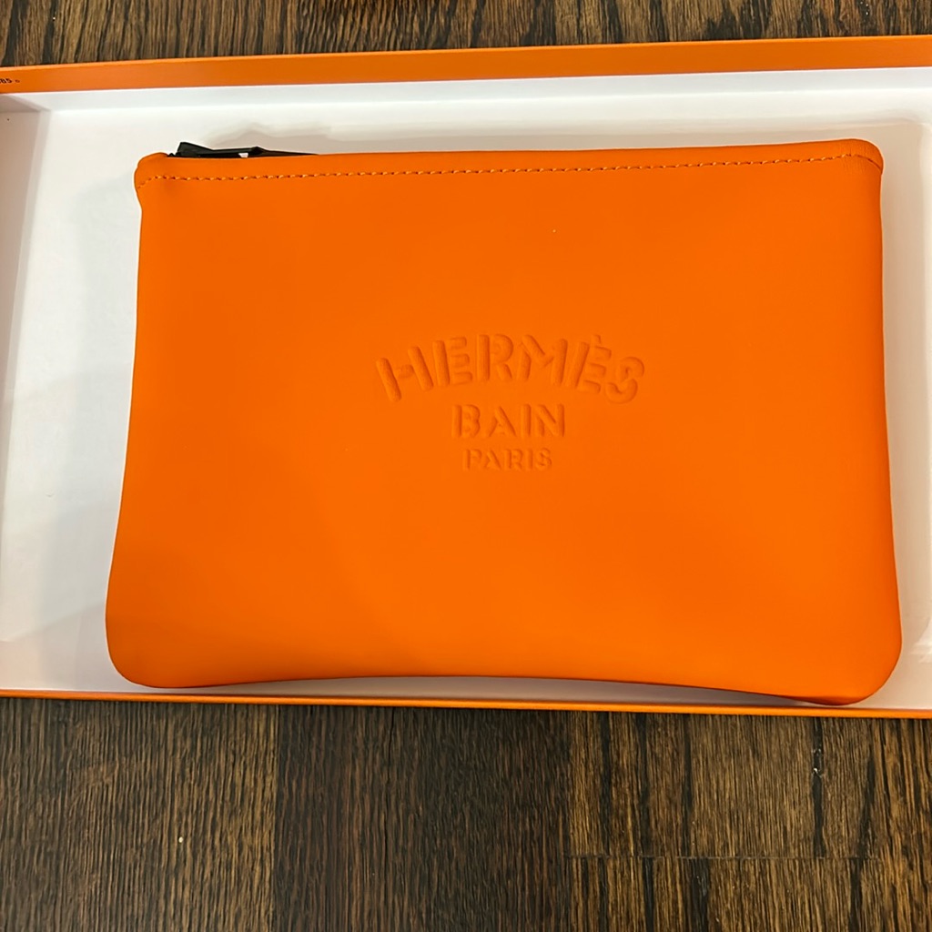 Brand New Hermes Authentic Neobain Travel Case Pouch Clutch Orange Logo